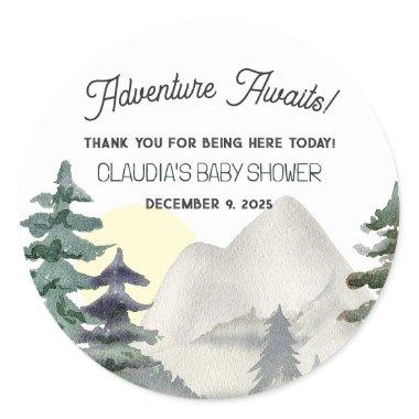 Adventure Awaits! Mountains & Forest Thank You Classic Round Sticker