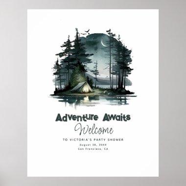 Adventure Awaits Night Campsite Welcome Sign