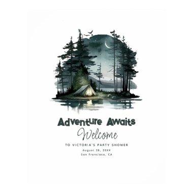 Adventure Awaits Night Campsite Welcome Sign