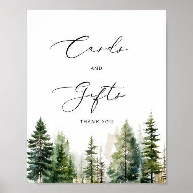 Adventure awaits pine trees Invitations and gifts poster