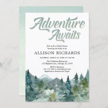 Adventure awaits rustic woodland bridal shower Invitations