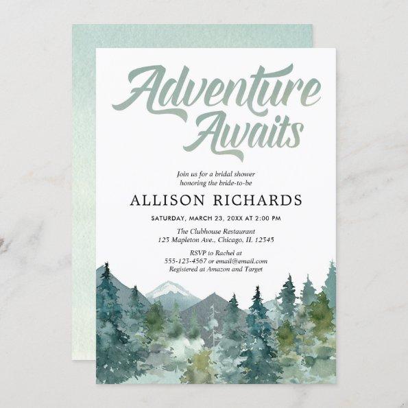 Adventure awaits rustic woodland bridal shower Invitations
