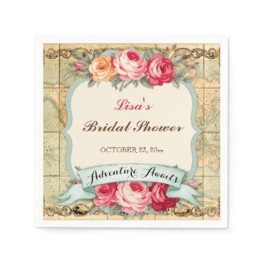 Adventure Awaits Vintage World Map Roses Napkins
