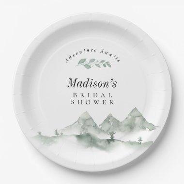 Adventure Awaits Watercolor Mountain Bridal Shower Paper Plates