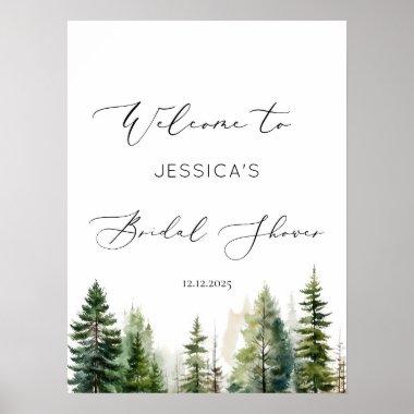 Adventure awaits woodland pine tree bridal welcome poster