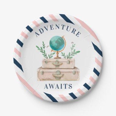 Adventure Awaits World Travel Suitcases Party Paper Plates