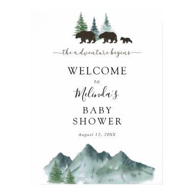 Adventure Begins Bear Baby Shower Welcome Poster