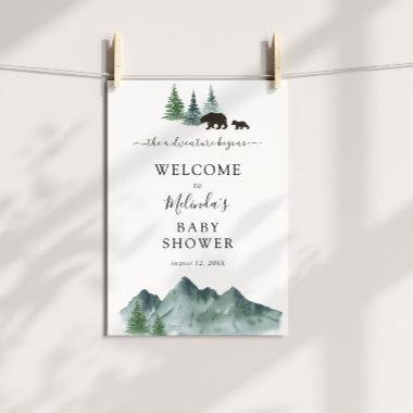 Adventure Begins Bear Baby Shower Welcome Poster