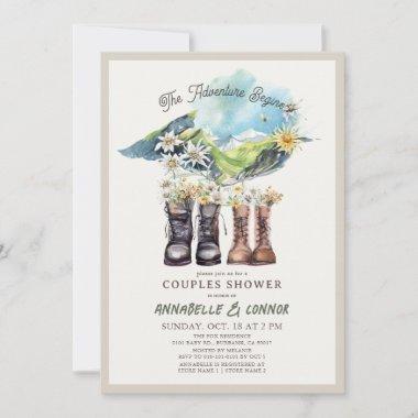 Adventure Begins Hiking Boots Couples Shower Invitations