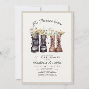 Adventure Begins Hiking Boots Couples Shower Invitations