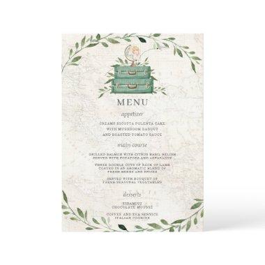 Adventure Begins Luggage Greenery Map Wedding Menu