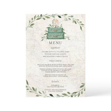 Adventure Begins Luggage Greenery Map Wedding Menu