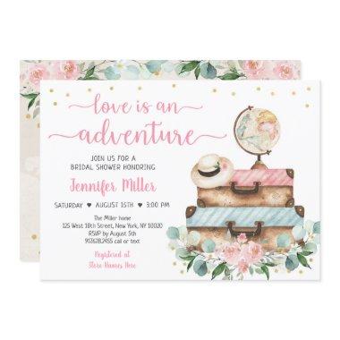 Adventure Pink Floral Travel Bridal Shower Invitations