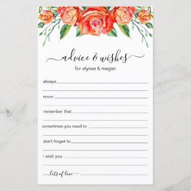 Advice and Wishes Coral Floral LGBTQ Wedding