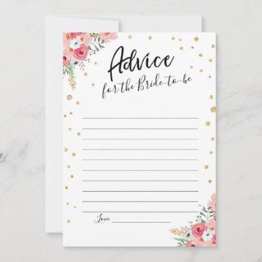 Advice Card Pink Floral Gold Travel Bridal Shower