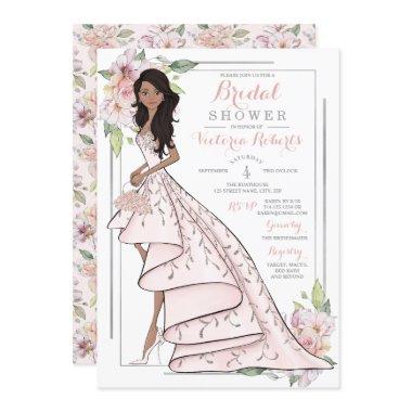 African American Bride Floral Bridal Shower Invitations