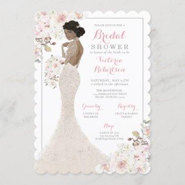 African American Bride in Gown Bridal Shower Invitations