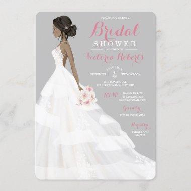 African American Bride Lace Gown Bridal Shower Invitations