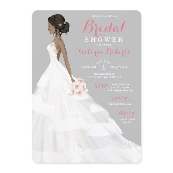 African American Bride Lace Gown Bridal Shower Invitations