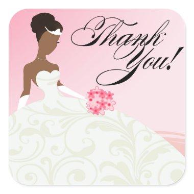 AFRICAN AMERICAN BRIDE Thank You | Baby Pink Square Sticker