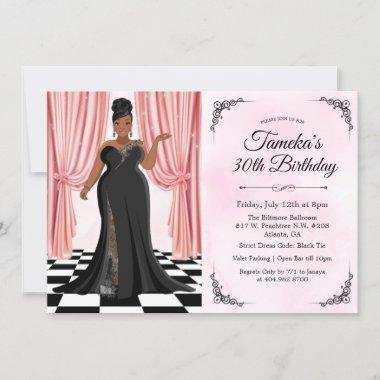 African American Elegant Gown Birthday Invitations