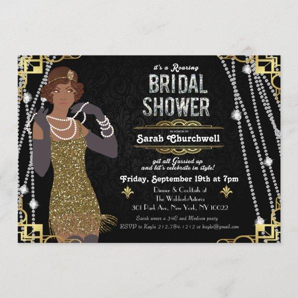 African American Flapper Bridal Shower Invitations