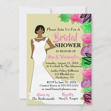 African American Floral Bridal Shower Invitations