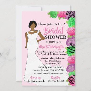 African American Floral Bridal Shower Invitations