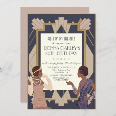 African American Gatsby Art Deco Birthday Invitations