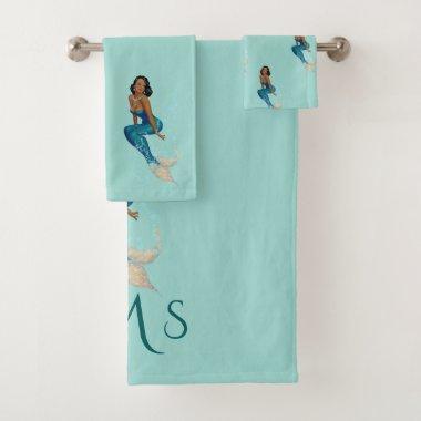 African American Vintage Mermaid Monogram Bath Towel Set