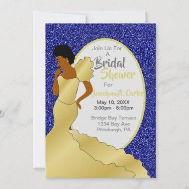 African American Woman Bridal Shower Royal Blue  Invitations