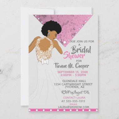African American Woman Pink Bridal Shower Invitations