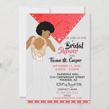 African American Woman Red Bridal Shower Invitations
