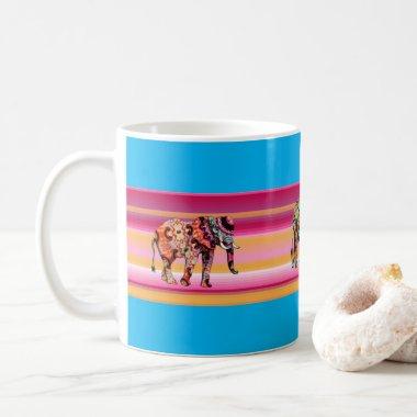 African Colorful Elephants Stripe Mug