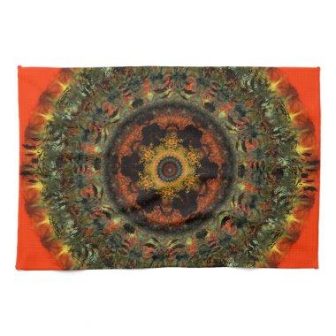 African Dusk Mandala Kitchen Tea towel (orange)