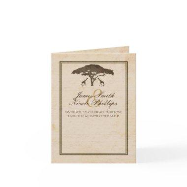 African Safari Two Giraffes & Tree Vintage Wedding Invitations