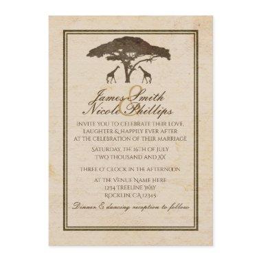 African Safari Two Giraffes & Tree Vintage Wedding Invitations