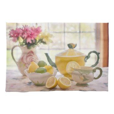 Afternoom tea with lemon beautiful kitchen towel
