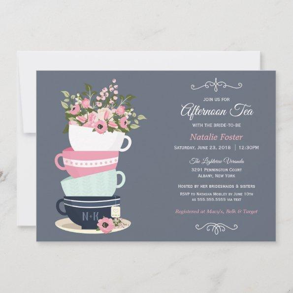 Afternoon Tea Bridal Shower Invitations | Blue Pink