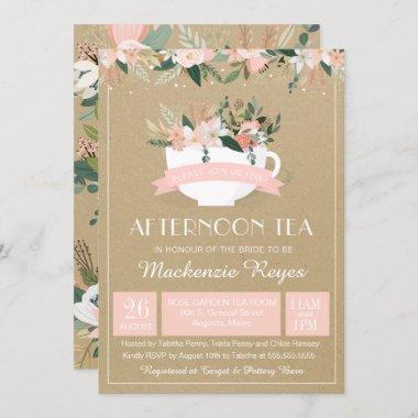 Afternoon Tea Floral Teacup Blush Bridal Shower Invitations