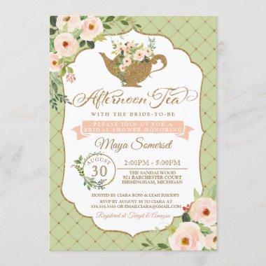 Afternoon Tea Luxury Blush Floral Bridal Shower Invitations