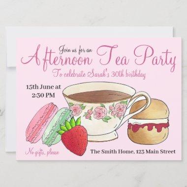 Afternoon Tea Party Bridal Shower Macarons Teacup Invitations