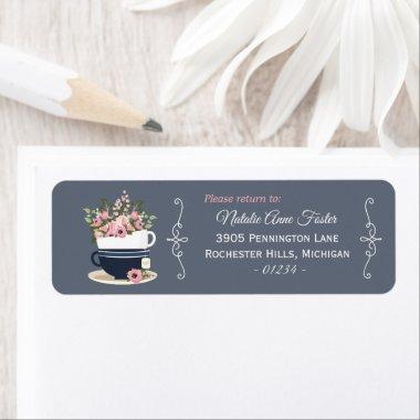 Afternoon Tea Stack Cups Pink Blue Return Address Label