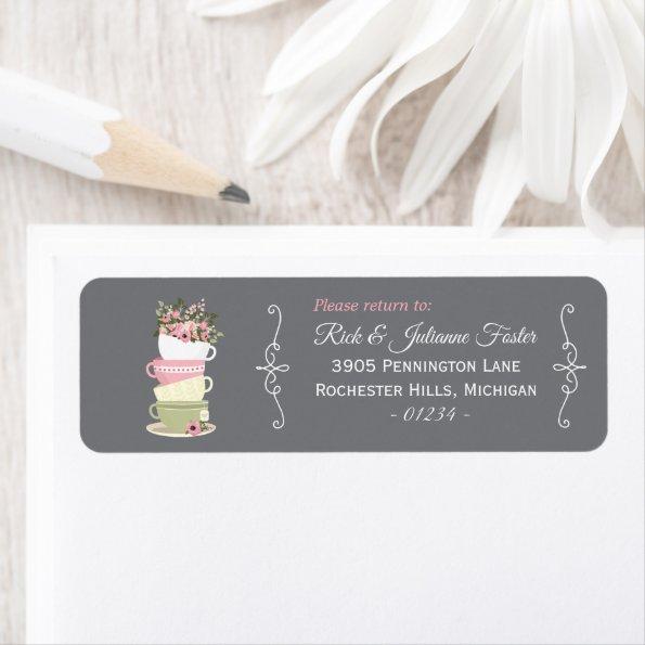 Afternoon Tea Stacked Cups Shower Return Address L Label