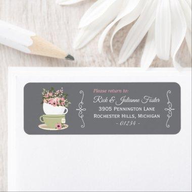 Afternoon Tea Stacked Cups Shower Return Address Label