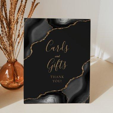 Agate Black Gold Dark Wedding  and Gifts Pedestal Sign
