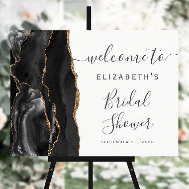 Agate Black Gold Script Bridal Shower Welcome Foam Board
