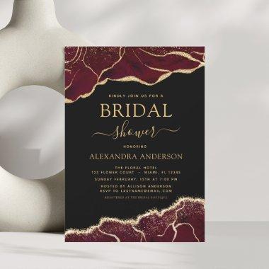Agate Burgundy Bridal Shower Gold Invitations