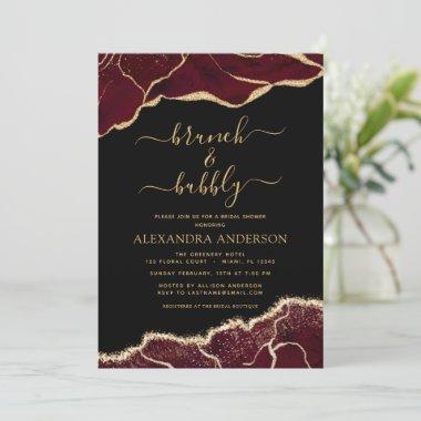 Agate Burgundy Gold Brunch & Bubbly Bridal Shower Invitations