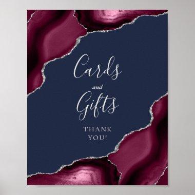 Agate Burgundy Silver Navy Wedding Invitations and Gifts Poster